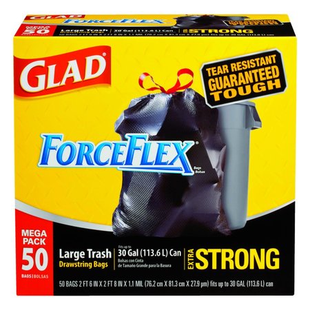 GLAD ForceFlex 30 gal Trash Bags Drawstring , 50PK 78539